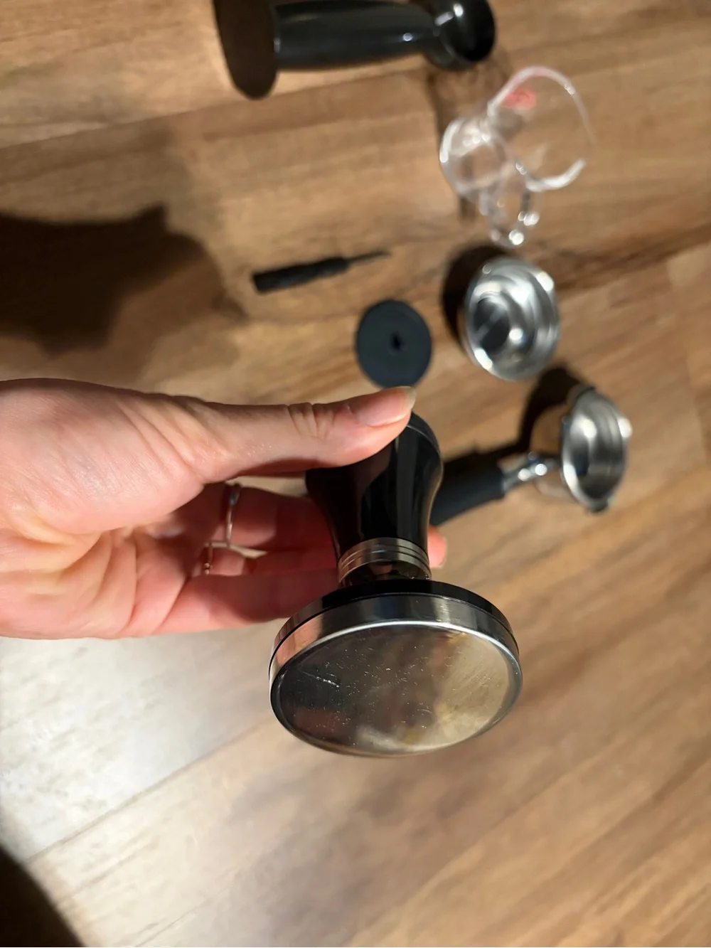 Black Espresso Accessory Set with Portafilter and Tamper 58mm